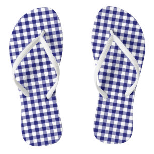 Tongs Motif Gingham à Carreaux Bleus et Blanc