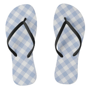 Tongs Motif Gingham Bleu Clair Imprimé Carreaux Classiqu