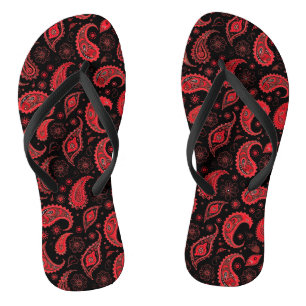 Tongs Motif Gras rouge et noir Paisley