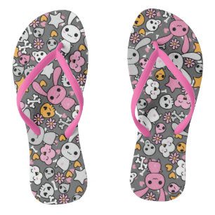 Tongs motif gris de kawaii