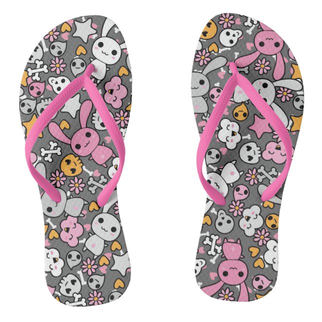 Tongs motif gris de kawaii (Semelle)