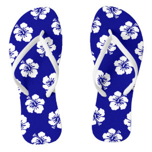 Tongs Motif Hawaïen Hibiscus Bleu et blanc