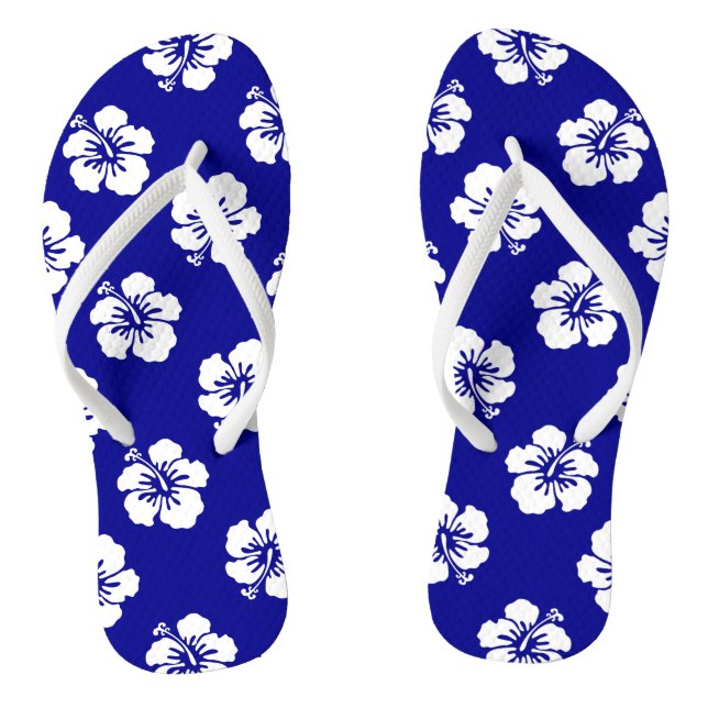 Tongs Motif Hawaïen Hibiscus Bleu et blanc (Semelle)