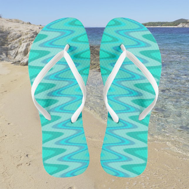 Tongs Motif moderne zigzag - vagues turquoise (Créateur téléchargé)