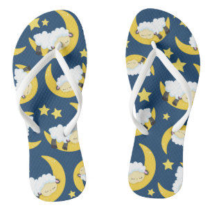 Tongs Motif mouton, Mouton couché, Lune, Étoiles