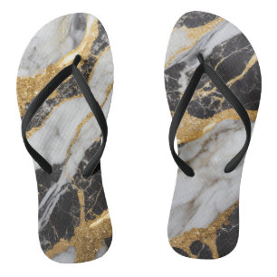 Tongs Motif noir et Marbre blanc avec or