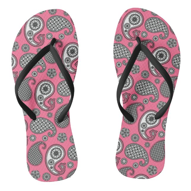 Tongs Motif Paisley, tons gris sur rose (Semelle)