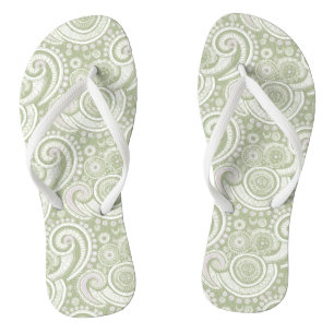 Tongs Motif Pale Green et White Paisley