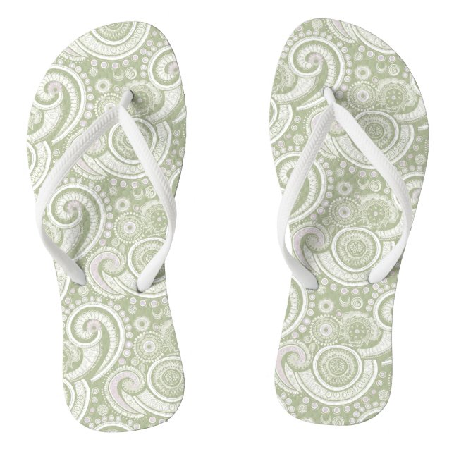 Tongs Motif Pale Green et White Paisley (Semelle)