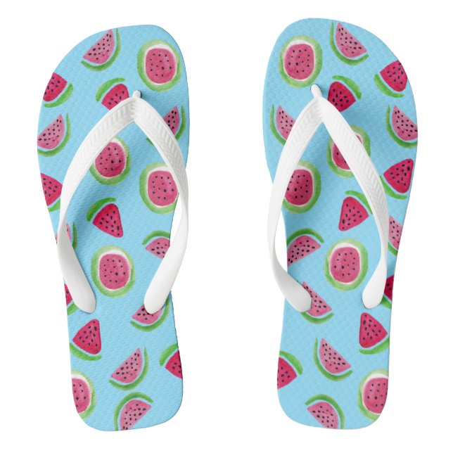 Tongs Motif pastèque à l'aquarelle rouge vert bleu (Semelle)