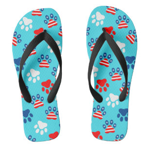 Tongs Motif Patriotique Rouge Blanc et Bleu Chien Paws