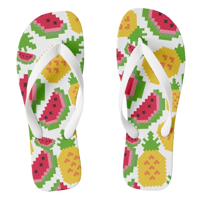 Tongs Motif Pixel de Pastèque et Ananas Tropicaux (Semelle)