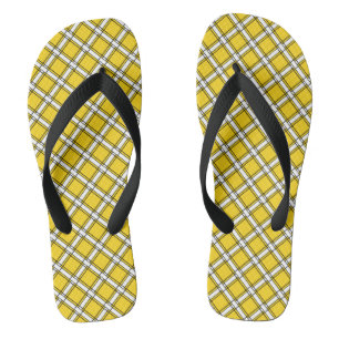 Tongs Motif plaid jaune et blanc