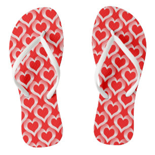 Tongs Motif Red White Hearts