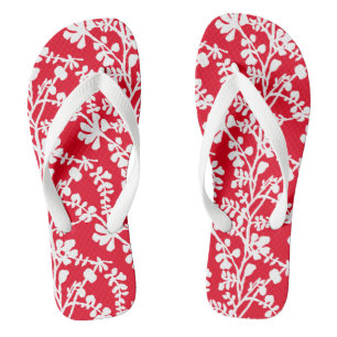 Tongs Motif répété Floral Rouge Et Blanc