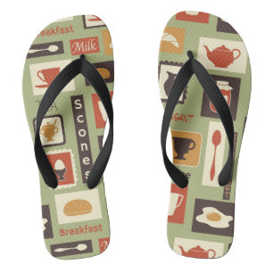 Tongs motif rétro avec cuisine pour le petit-déjeuner