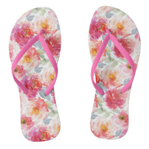 Tongs Motif rose Aquarelle Peony