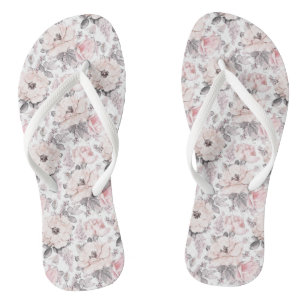 Tongs Motif rose et gris classique