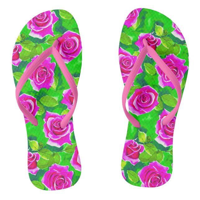 Tongs Motif Rose Fuchsia Pink (Semelle)
