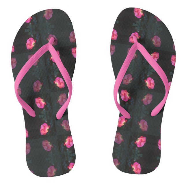 Tongs Motif Rose Rose avec Sangle Rose (Semelle)