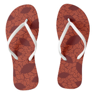 Tongs Motif rouge de feuille sur l'orange
