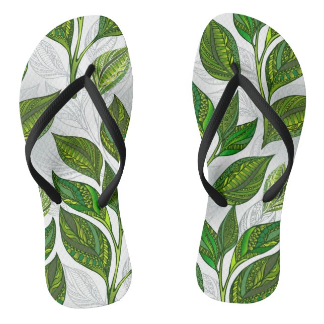 Tongs Motif sans couture avec Feuilles de thé vert (Semelle)