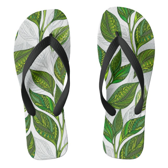 Tongs Motif sans couture avec Feuilles de thé vert (Semelle)