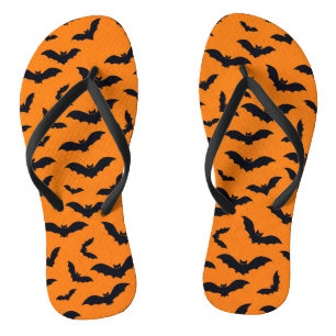 Tongs Motif sans couture orange chauves-souris noires Ha