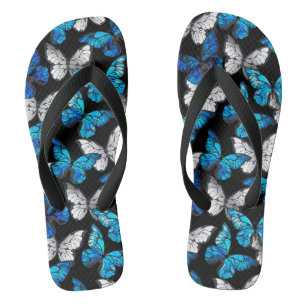 Tongs Motif sans couture sombre avec papillons bleus Mor