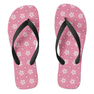 Tongs motif simple floral solide rose rétro petit flux