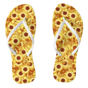 Tongs Motif tournesol - or, jaune et marron