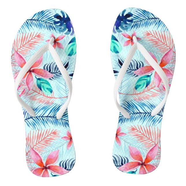 Tongs Motif tropical rose bleu (Semelle)