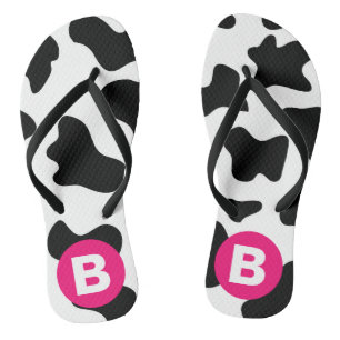 Tongs Motif vache fantaisie patch en rose monogramme
