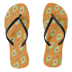 Tongs Motif vert d'avocat lumineux et d'orange de noyau