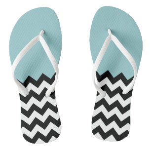 Tongs Motif Zigzag noir et blanc, Chevron, Bleu