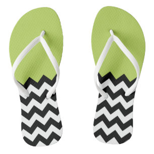 Tongs Motif Zigzag noir et blanc, Chevron, Vert