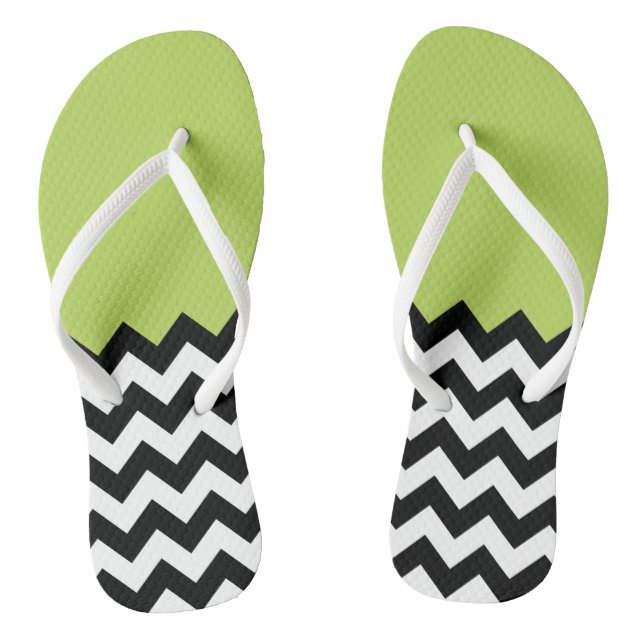 Tongs Motif Zigzag noir et blanc, Chevron, Vert (Semelle)
