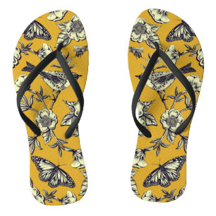 Tongs Moutarde Jaune et Oiseaux de la Marine, Papillons 