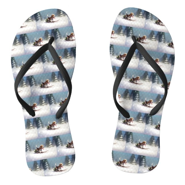 Tongs Noël neige hiver Beagle (Semelle)