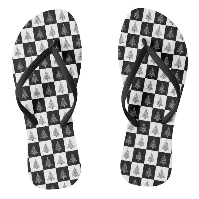 Tongs Noël Noir Blanc Motif Style Fête (Semelle)