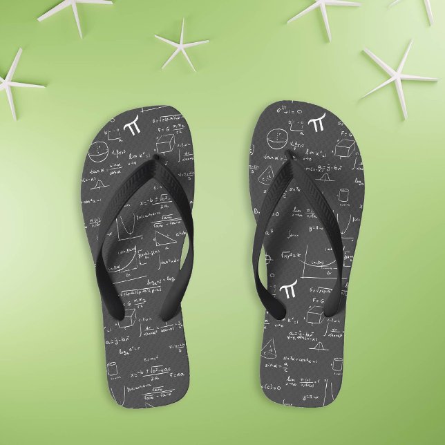 Tongs Noir blanc main écrite mathématiques Formule graph (Black White Hand Written Math Formula Graphics Flip Flops by Kinda Cute by Patricia Alvarez)