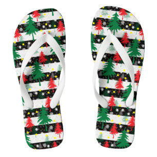 Tongs Noir Blanc Stripes Neiges Rouge Vert Arbres