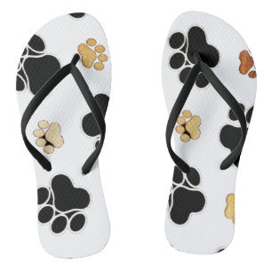 Tongs Noir et blanc canin bronzage d'empreinte de patte