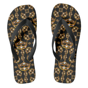 Tongs noirs de la couronne d'or de la reine