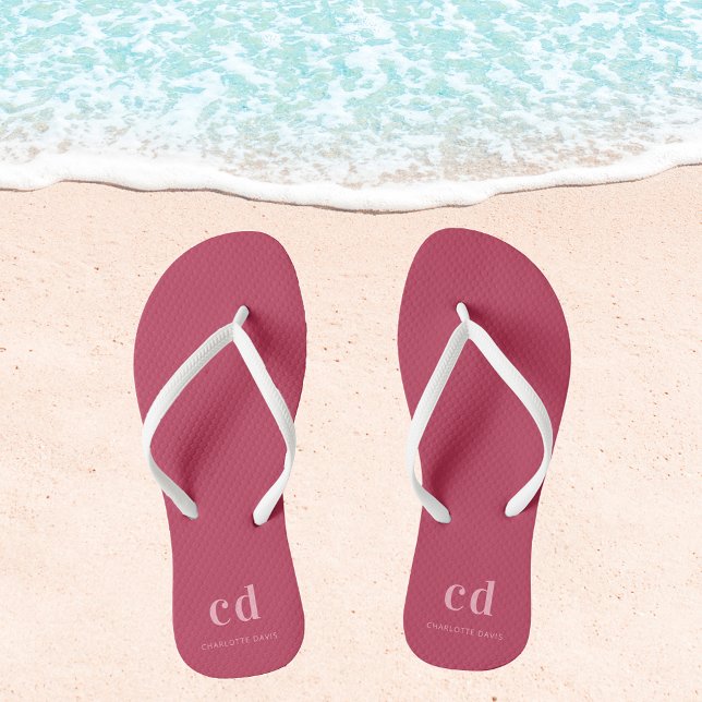 Tongs Nom du monogramme magenta (Créateur téléchargé)