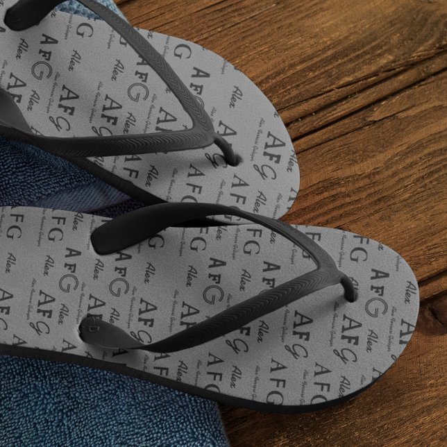 Tongs Nom Monogrammé Imprimé Partout Gris (cool monogram pattern)