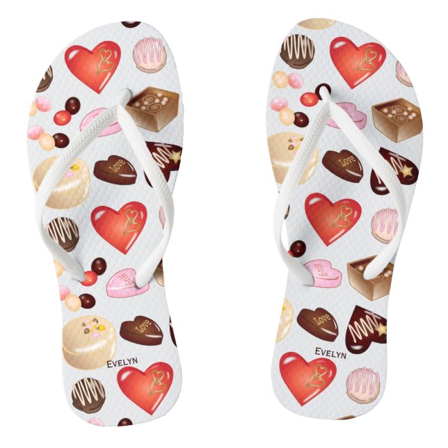 Tongs Nom personnalisé Chocolat Candy Motif de coeur (Semelle)