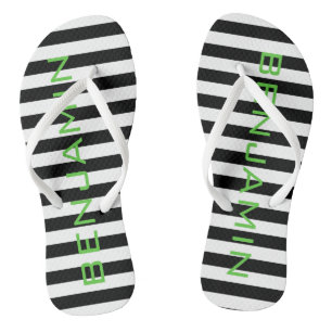 Tongs Nom personnalisé du Motif rayé noir et blanc
