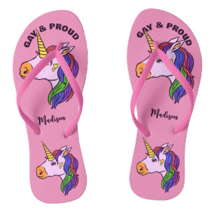 Tongs Nom personnalisé Gay Unicorn