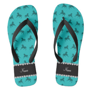 Tongs Nom personnalisé motif de cheval turquoise